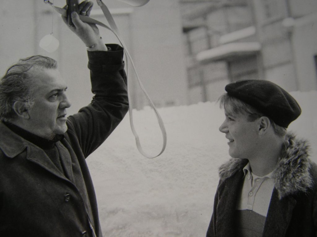 Bruno Zanin with Federico Fellini in 1973, at the time of Amarcord