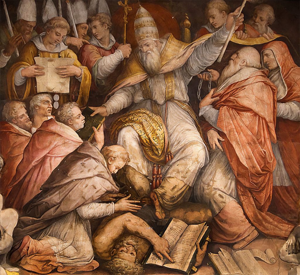 A 16th-century fresco by Giorgio Vasari in the Sala Regia, portraying the excommunication of Frederick II by Gregory