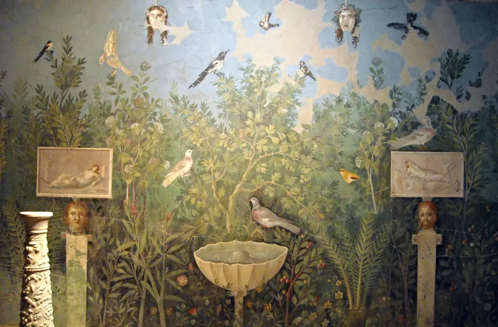 A garden-themed painting (30–35 AD) from the House of the Golden Bracelet in Pompeii