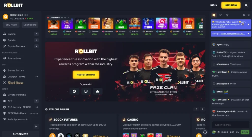 Rollbit - Best for Cryptocurrency Casino and Sports Betting